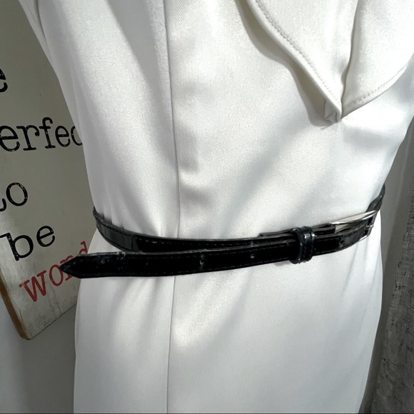 Evan Picone dress ivory satin ruffle with side zipper and belt - Picture 4 of 9